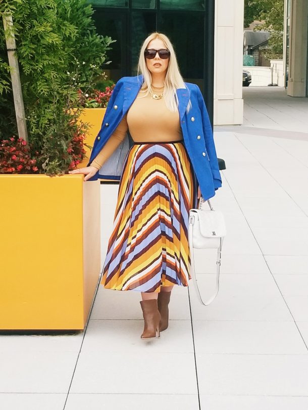 Pleated Skirt And Double Breasted Blazer 